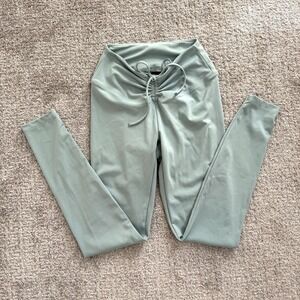 PINK Active High Waist Drawstring Athletic Leggings Womens Small Sage‎ Green